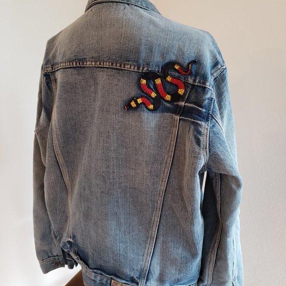Ring of Fire Blue Denim Button Up Jacket Men’s Size M Beast Mode Snake Patches - Picture 5 of 5